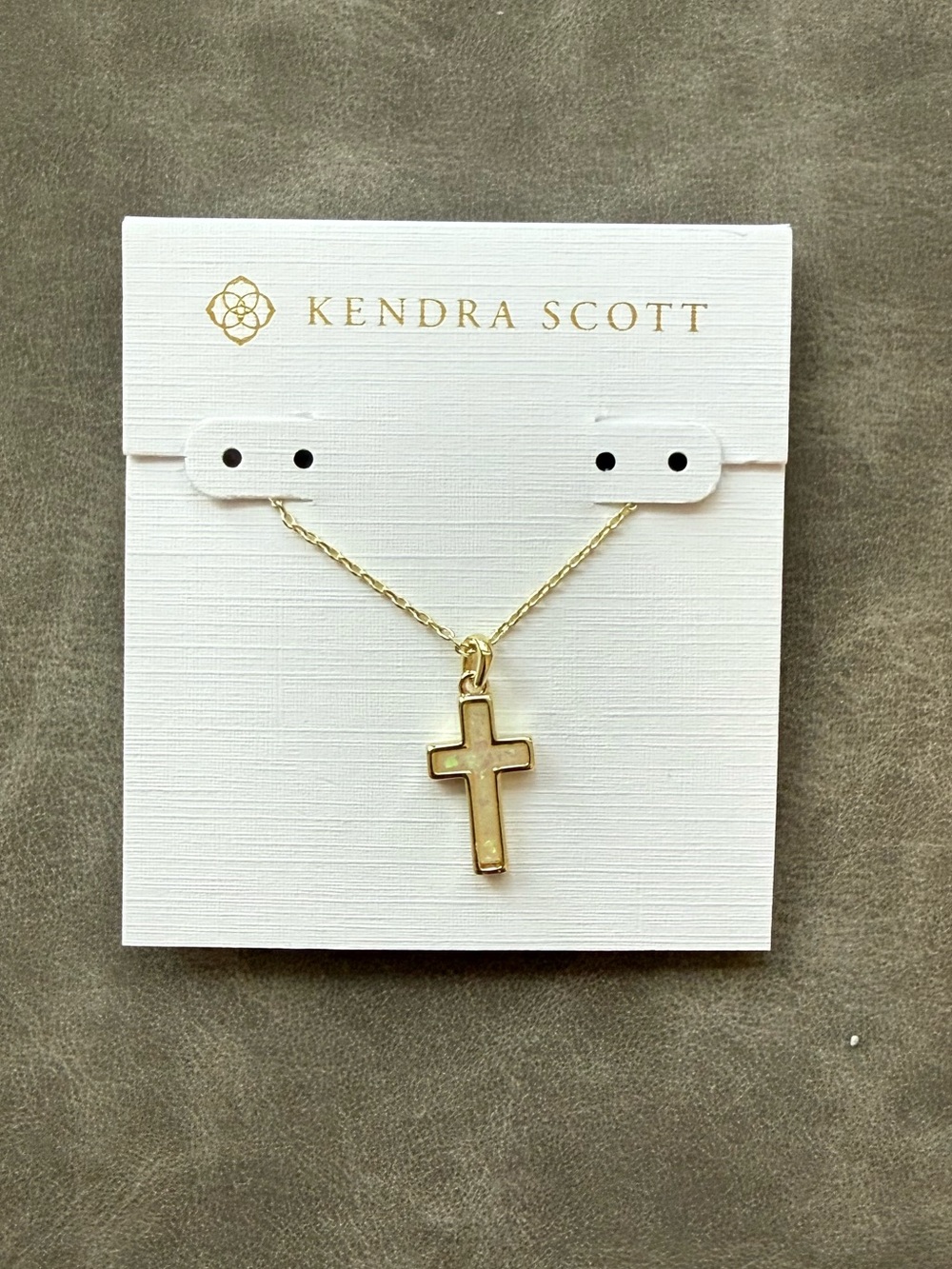 Kendra Scott Gold Cross Pendant Necklace with Opal Inlay
